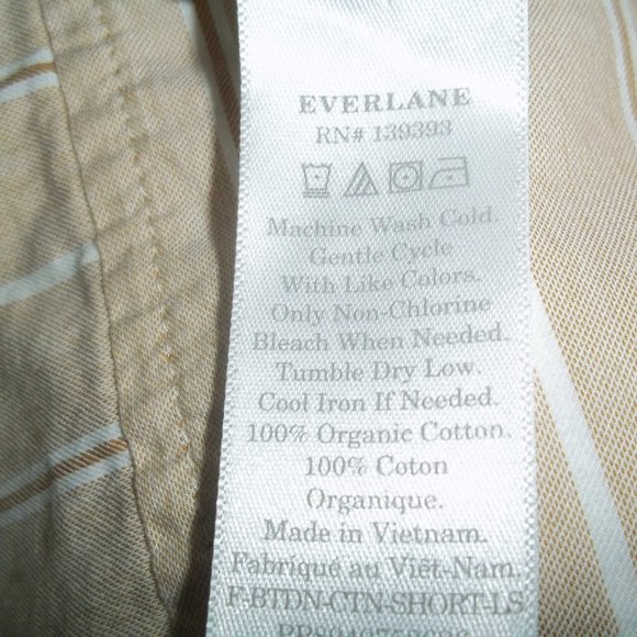 Everlane Organic Tan (BeigeCropped Button Down Stripe Long Sleeve Shirt Size M - Picture 7 of 7